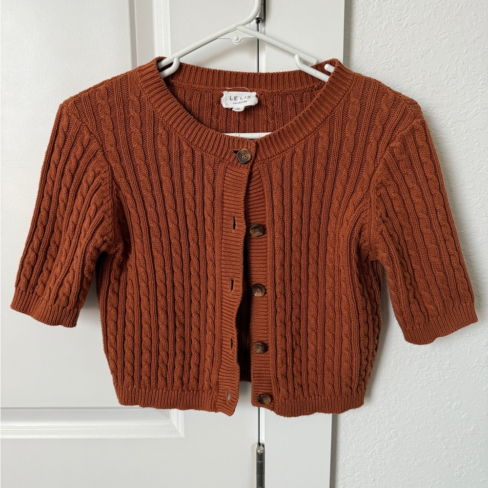 Le Lis Women's Rust Cable Knit Cardigan